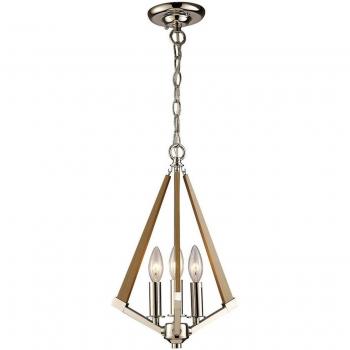 Lámpara colgante de techo Hilton Tetragonal 3 Bombillas E14 Níquel pulido / madera taupe