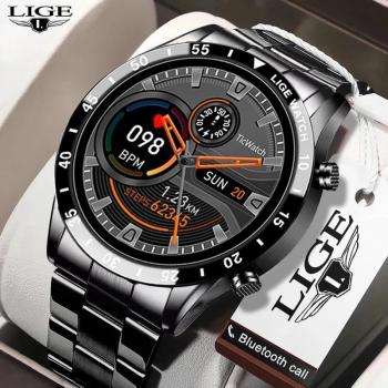 Reloj Inteligente Deportivo LIGE 2021 para Hombre, Pantalla Táctil Completa, Resistente al Agua IP67, Bluetooth para Android e iOS, Correa de Acero Plateada