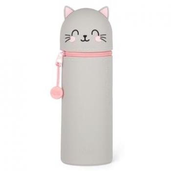 Estuche Portatodo de Silicona 2 en 1 Kawaii Gato Gatito Legami, con forma de gato, material de silicona blanda, cremallera, altura 18.5 cm, ideal para lápices
