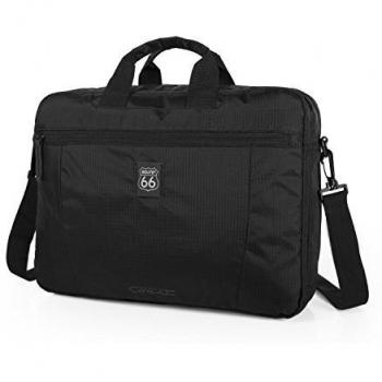 ROUTE 66 - Cartera para Ordenador Portátil. Maletín Portadocumentos. Cómoda Acolchada Resistente Impermeable y Ligera. Nylon Ripstop R25540, Color Negro