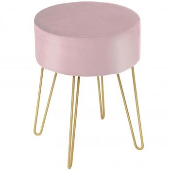 Costway Taburete Redondo de Terciopelo Rosa con Patas de Metal, Reposapiés Moderno para Tocador, Salón y Dormitorio, Dimensiones 39 x 39 x 46 cm