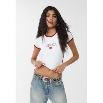 Stradivarius Red Flag Print T-shirt Size M