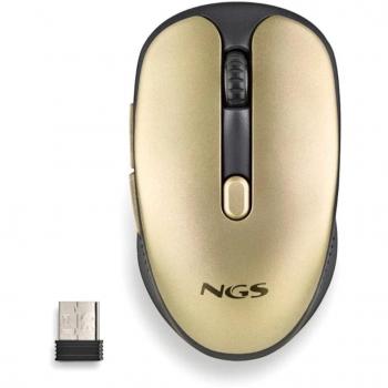 Ratón Inalámbrico Recargable NGS Evo Rust Gold Óptico 1600 DPI Teclas Silenciosas Dorado