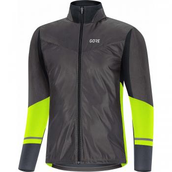 Gore R5 Tex Infinium Soft Lined Camiseta Manga Larga, Hombre, Negro/Amarillo neón, L