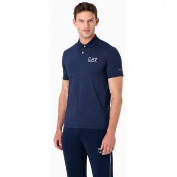 EA7 Men's Slim Fit Short Sleeve Sport Polo Shirt - Navy Blue - Size S