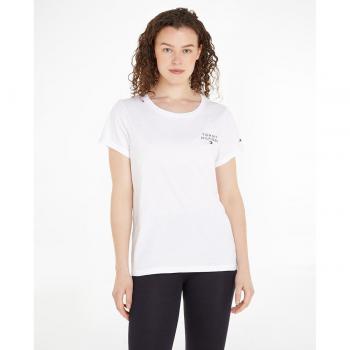 Tommy Hilfiger Mujer Camiseta de Algodón con Logo TH y Manga con Vuelta en Color Blanco Modelo UW0UW04525-YBR
