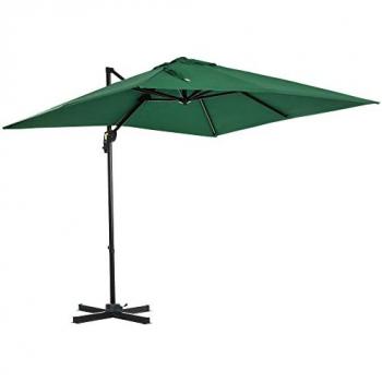 Outsunny Sombrilla de Jardín de Aluminio 245x245x248 cm Parasol Excéntrico con Manivela Giratorio 360° Inclinación de 3 Niveles Tela Desmontable Verde