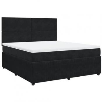 Cama box spring con colchón de terciopelo negro 180x200 cm