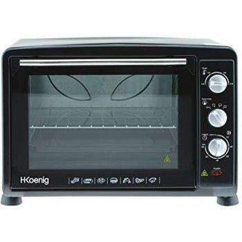 H.Koenig FO35 Electrico Sobremesa, Horno Conveccion Encimera, Capacidad de 35 Litros, 1600 W, 3 Modos, Temperatura hasta 230ºC, Tiempo hasta 60 Mins, Termostato, Acero Inoxidable, Negro, 180, plástico