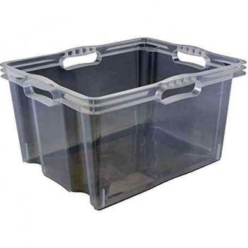 Caja de almacenamiento Keeeper Emil XL, 43 x 35 x 23 cm, 24 litros, transparente, con asas integradas