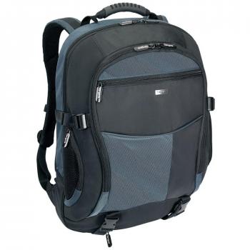 Targus Atmosphere XL Mochila para portátil de 17-18, bolsa de negocios de 20L y estación de trabajo, mochila para ordenador y cubierta para lluvia - Negro/Azul, TCB001EU
