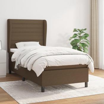 Cama box spring suave con colchón marrón oscuro 90x200 cm Tela