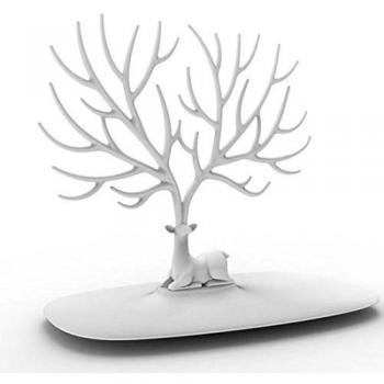 Finer Shop Creativa Sika Ciervos del Árbol del Estante de la Joyería del Soporte de Exhibición Organizador de Anillo de la Pulsera Pendientes del Collar - Blanco