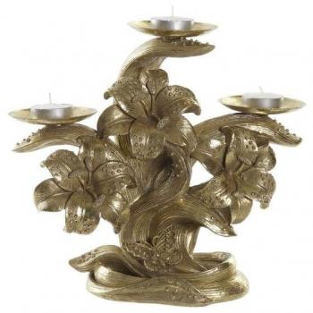 Candelabro Portavela DKD Home Decor 26 x 12 x 23 cm Flor Dorado Resina
