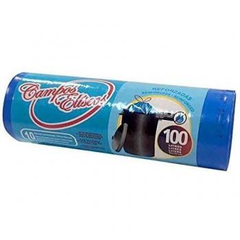 Bolsa de basura autocierre azul 100 litros 85x102 cm rollo de 10 unida.
