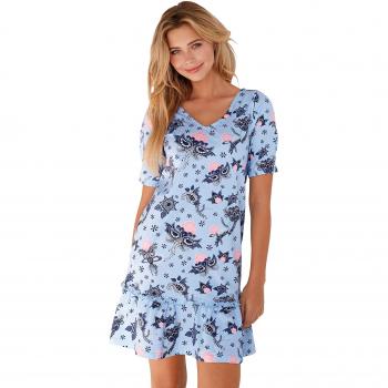 VENCA Camisón Escote v y Manga Corta con Detalle elástico by Vencastyle,Estampado Azul,L