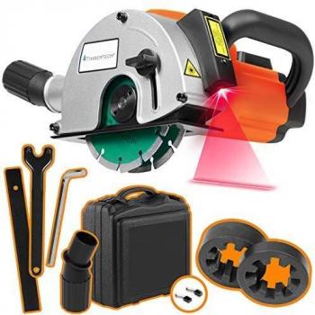 Amoladora para paredes Timbertech 1700 W, 4000 rpm, profundidad hasta 40 mm, ancho hasta 26 mm, discos de diamante de 150 mm, maletín y adaptador de succión