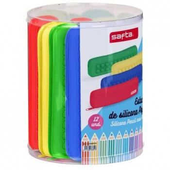 Estuche Escolar Safta Pop It Multicolor Estrecho - Set de 12 Piezas, Silicona, Modelos Surtidos, Dimensiones 17X21 cm