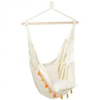 Silla Colgante Hamaca Beige de Algodón y Poliéster para Interior y Exterior Varena