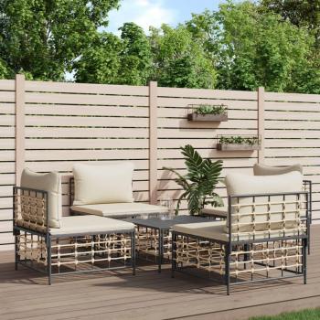 vidaXL 5-Piece Anthracite Poly Rattan Garden Lounge Set with Cushions
