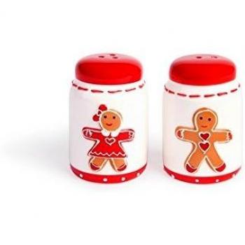Excelsa Ginger Boy & Girl Set Sal Y Pimienta, Cerámica, Blanco y Rojo, 5.5 x 5.5 x 8 cm, 2 Unidad