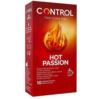 CONTROL Preservativos Hot Passion - Condones Con Efecto Calor Y Textura De Puntos Y Estrías Para Mayor Estimulación - 10 Uds - Látex - Color Transparente - Forma Ergonómica, estandar, 45 g