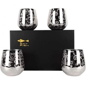 SKYFISH copas de vino de acero inoxidable sin tallo - Juego de 4 copas de cóctel, 18 onzas, negro