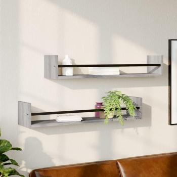 Estantes de pared con barras 2 piezas gris Sonoma 80x16x14 cm