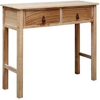 vidaXL - Mesa consola de madera con 2 cajones y asas de piel para teléfono, aparador, cajón, recibidor, mesa, sala de estar, muebles, color natural