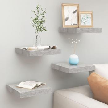 vidaXL Floating Wall Shelves - 4 pcs, Concrete Grey, 23x23.5x3.8 cm, MDF