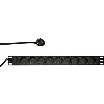 LogiLink 19 9-Outlet Rack Power Strip with Surge Protection, Black, No Switch