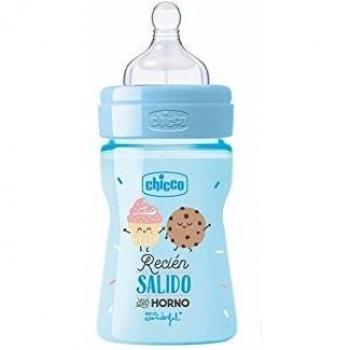 Biberón de Silicona Azul Mr Wonderful Chicco Well-Being, Flujo Normal, 0m+, 150ml