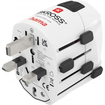 Hama World Travel Pro Adaptador de Enchufe Eléctrico Universal con 3 Clavijas, Color Blanco