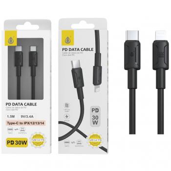 Cable de Datos Tipo C a Lightning 1.5M - Carga Rápida PD 30W/9V/3.4A, Nylon Trenzado, Negro