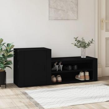Mueble Zapatero de Madera Contrachapada en Color Blanco, Gris Hormigón y Gris Sonoma, 130x35x54 cm, Negro