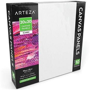 Arteza Paneles de lienzo para pintar cuadros | 20x20 cm | Pack de 10 | 100% algodón | Imprimación sin ácidos | Lienzos de pintura para profesionales, aficionados y principiantes