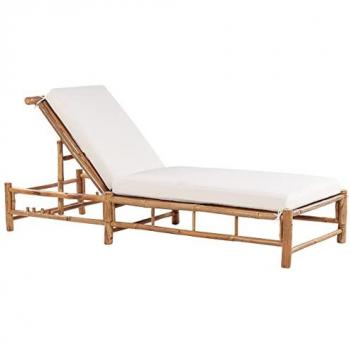 Tumbona de Bambú Natural Off-White con Respaldo Ajustable para Jardín y Patio