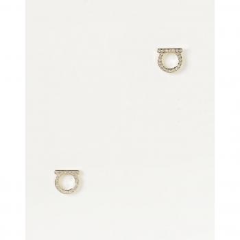Salvatore Ferragamo Gold Logo Crystal Earrings for Women - One Size