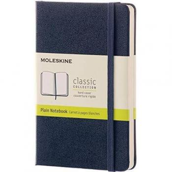 Moleskine Classic Plain Paper Notebook, Hard Cover and Elastic Closure Journal, Color Sapphire Blue, Size Pocket 9 x 14 cm, 192 Pages