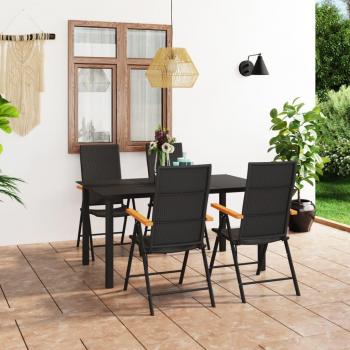 vidaXL 5 Piece Garden Dining Set Black and Brown - Outdoor dining set, includes 1 rectangular table and 4 chairs, made of durable steel frame with weather-resistant PE rattan wicker, cushioned seats for comfort, modern design suitable for garden