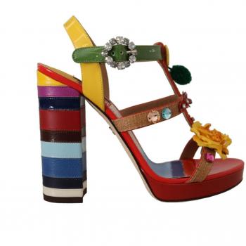 Dolce & Gabbana Multicolor Floral Ankle Strap Heels Sandals Shoes, High Heel Sandals, Female, Size: 8.5 US (EU38.5)