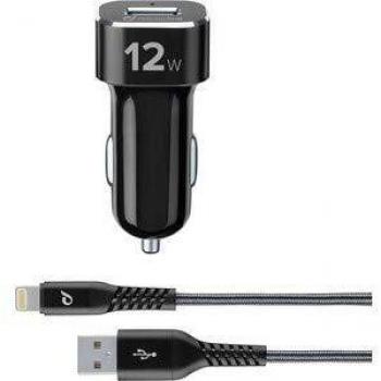 Extreme Car Charger Kit 12W 2.4A, Cargador de batería para Coche, con Cable USB de 100 cm ultrarresistente, Fabricado para iPhone, tecnología de Carga rápida, Color Negro