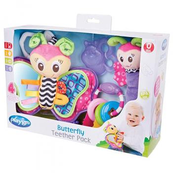 Set Mordedores Sonajero Playgro Butterfly - Incluye mordedores de diferentes texturas, sonajero con sonido suave, diseño de mariposa colorido y atractivo, apto para bebés a partir de 0 meses, estimula el