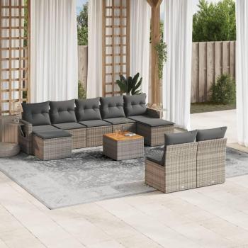 10-Piece Grey Poly Rattan Garden Sofa Set with Cushions