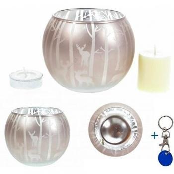 luz Portavelas té luz beige alce # 2329 Cristal Marrón Bosque Navidad redondo