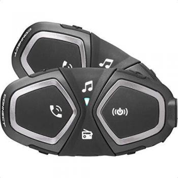 Interphone Intercomunicador Connect Pack Doble Negro - Sistema de comunicación Bluetooth, incluye dos unidades, diseño compacto y ligero, fácil instalación, conectividad con dispositivos móviles, alcance de hasta 1.5 km en condiciones óptimas, resis