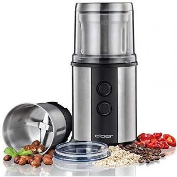 Cloer Molinillo eléctrico de café y especias 7419 con cuchilla de acero inoxidable, 350 W, 2 recipientes de acero inoxidable extraíbles, para pesto, hierbas, nueces y cereales
