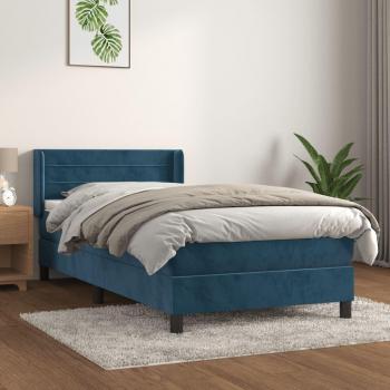 Cama box spring suave con colchón terciopelo azul oscuro 80x200 cm