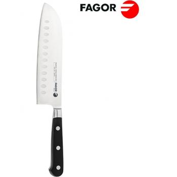 Fagor Cuchillo Santoku Profesional 18 cm, Hoja de Acero Inoxidable de 2,5 mm de Grosor, Mango Ergonómico, Ideal para Cortar Carnes y Verduras