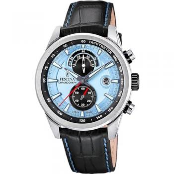 Reloj Festina Timeless Chronograph F20695/2 Azul Correa De Piel, Hombre, Caja de Acero Inoxidable 316l Plateado
